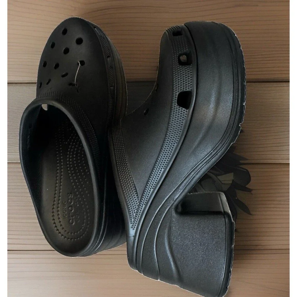 Crocs Siren Clog Men 10 Women 12 Black Platform Heeled Mule 208547-001 Shoe **